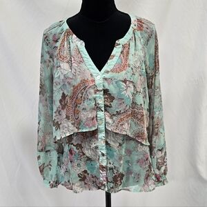 Fig and Flower women M sheer blouse long sleeve feminine festival floral boho